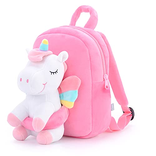 Gloveleya Unicorn Backpack for Girls Kids Backpack Plush Unicorn Toy Gifts for Kids Baby Napkins Snack Books Bag White 9 Inches