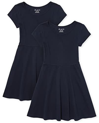 The Children's Place girls Short Sleeve Basic Skater Dress, Tidal 2 Pack, Medium US