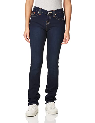 True Religion Women's Billie Mid Rise Straight Leg Rinse Jean, Minimal Abrasion, 30