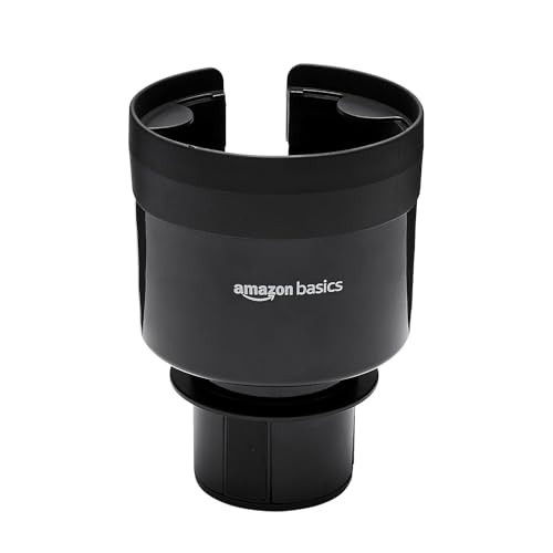 Amazon Basics Expandable Car Cup Holder with Adjustable Base, Fit Big Bottles 3.4 to 3.8 Inch, Black, 4.4 x 4.4 x 6.25 inch