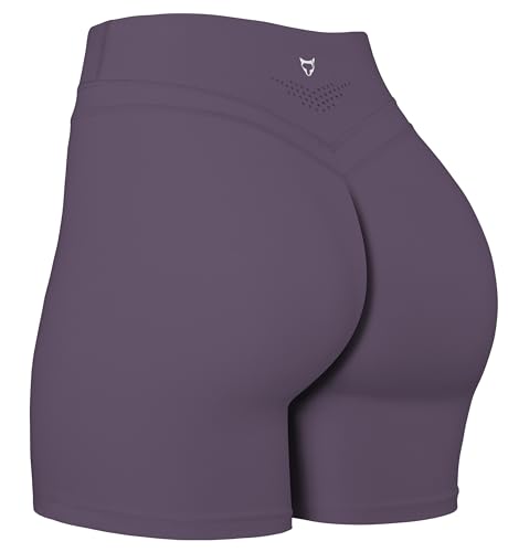 TomTiger Yoga Shorts for Women Tummy Control High Waist Biker Shorts Exercise Workout Butt Lifting Tights Women's Short Pants (Black Plum, XL)