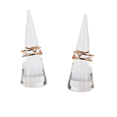 luzen 2Pcs Cone Shape Acrylic Jewelry Ring Display Holder Finger Ring Stand Single Ring Display Support Holder Decorative Display Stands for Jewelry Ring/Wedding Ring, Clear