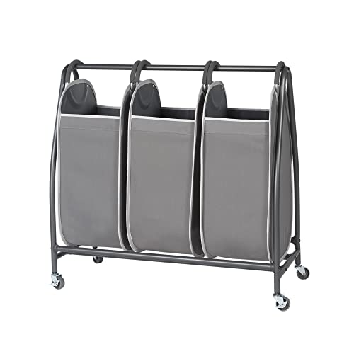 NEATFREAK Triple Laundry Hamper Sorter - Rolling Laundry Cart With Wheels & 3 x removable Dirty Clothes Hamper Totes With EVERFRESH Tech For Towels, Blankets & Bathroom Organization