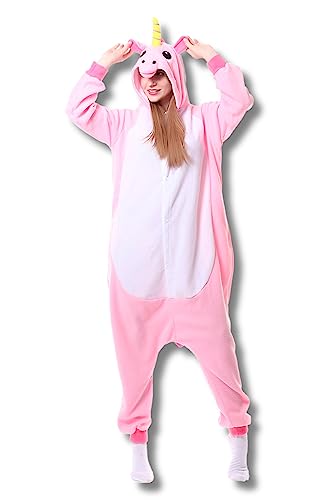 IBAX Polar Fleece Adult Animal Onesie Pajama. Adult onesie costume. Animal onesies for adults. Halloween onesie adult. (X-Large, Pink Unicorn)