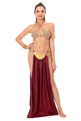 Womens Princess Slave Costume Bikini Outfits Sexy Lingerie Bra Skirt Dress Halloween Suits for Adults