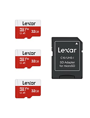 Lexar 32GB Micro SD Card 3 Pack, microSDHC UHS-I Flash Memory Card with Adapter - Up to 100MB/s, U1, Class10, V10, A1, High Speed TF Card (3 microSD Cards + 1 Adapter)