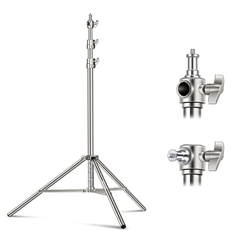 NEEWER 7.2ft/2.2m Stainless Steel Light Stand, Spring Cushioned Heavy Duty Photography Tripod Stand with 1/4” to 3/8” Screw Adapter for Strobe,LED Video Light,Ring Light, Monolight, Softbox