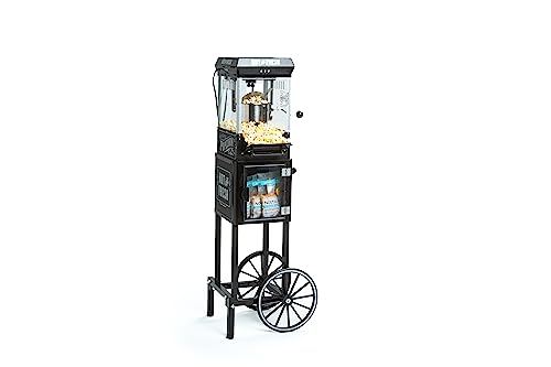 Nostalgia Popcorn Maker Machine - Professional Cart With 2.5 Oz Kettle Makes Up to 10 Cups - Vintage Popcorn Machine Movie Theater Style - Black