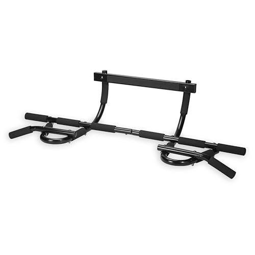 SPRI Pull Up Bar - 8-Grip Door Frame Mounting Pull-Up Bar for Versatile Workouts - Rugged Steel Frame with Foam Handles - Supports 300 Pounds - Fits Door Frames Up to 32 in. Wide – Black)
