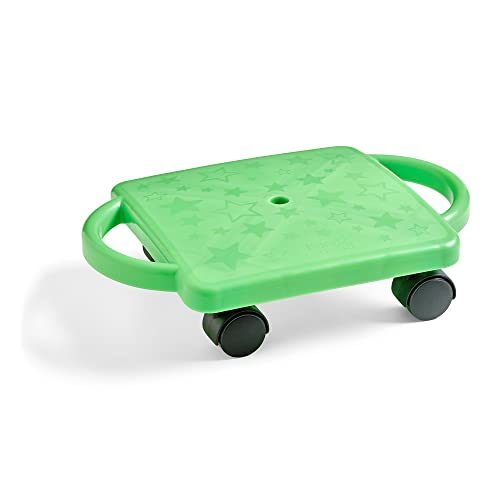 hand2mind Green Indoor Scooter Board with Handles, Floor Scooter, Sit Down Scooter, Gym Activities for Kids, Indoor Recess Games, Sport Scooters, Physical Education Equipment, Gross Motor Toys