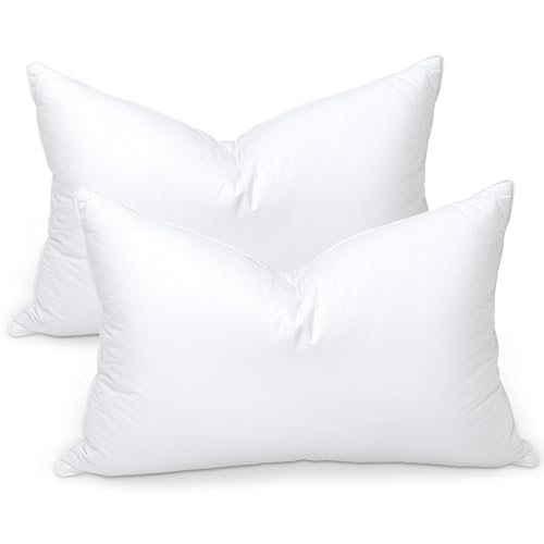 zibroges Goose Feather Bed Pillow for Sleeping, Hotel Down Pillows Queen Size Set of 2, Soft 600 Thread Count Cotton Cover, Fluffy Support Surround Fill Polyester for Back, Stomach, Side Sleepers