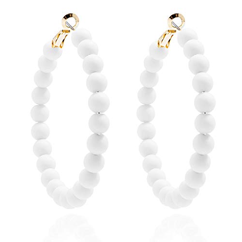 ZENZII Colorful Beaded Big Circle Hoop Fashion Earrings for Women (White)