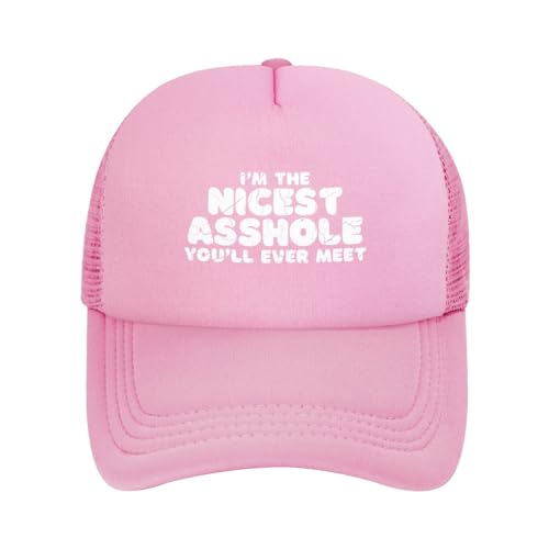 JEOQJDSA I'm The Nicest Asshole Youll Ever Meet Trucker Hat - Mesh Baseball Snapback Cap for Men Or Women Outdoors Pink