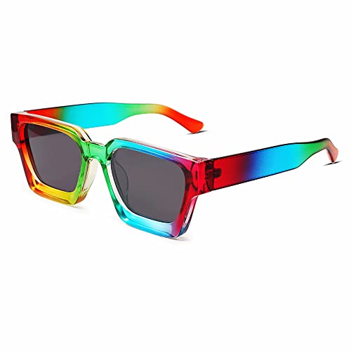 VANLINKER Rainbow Thick Square Sunglasses for Men Women Retro Chunky Rectangle Glasses UV400 Protection VL9731