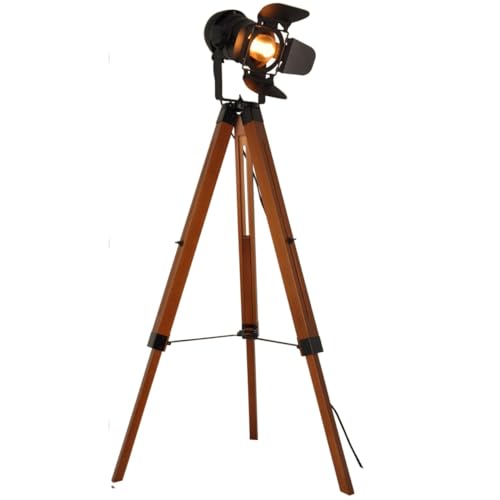 Industrial Tripod Floor Lamp for Living Room Bedroom, Vintage Standing Reading Lamp with Metal Wood Leg for Studio,Study Room and Office, Black (Blub not Included))