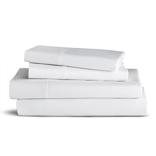 Purity Home 100% Cotton White Sheets for Queen Bed, 400TC Percale Sheets, 4Pc Queen Bed Sheet Set, Skin Friendly Cooling Bed Sheets, Hotel Luxury Deep Pocket Cotton Sheets for Gifting