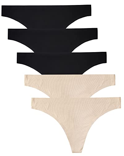 voenxe Seamless Women Underwear Thongs Tanga,No Show Ladies Thong,No Line Breathable Comfortable Panties for Women 5-Pack