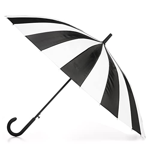 totes Large Eco Auto-Open 24 Rib Stick Umbrella with a Classic J Hook Curved Handle, Black & White