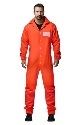 HOMELEX Orange Prison Jumpsuit Costume Mens Halloween Inmate Outfit Adult Jail Uniform