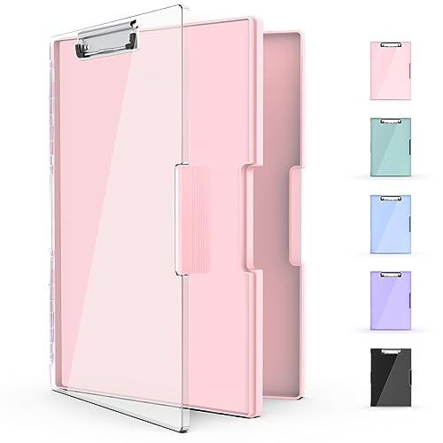 Sooez Clipboard with Storage, Cleaview Clip Boards 8.5x11 with 2 Storage, Dry Erase Plastic Nursing Clipboard, High Capacity Clipboard Folder for Teacher Coaches, School & Office Supplies, Light Pink