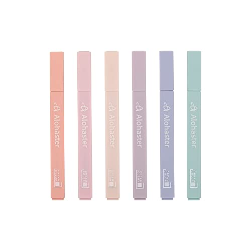 Alohaster HPSIZEE Aesthetic Cute Highlighters Mild Assorted Colors With Soft Chisel Tip, No Bleed Dry Fast Easy to Hold, for Journal Bible Planner Notes School Office Supplies, 6 Pack - Youth
