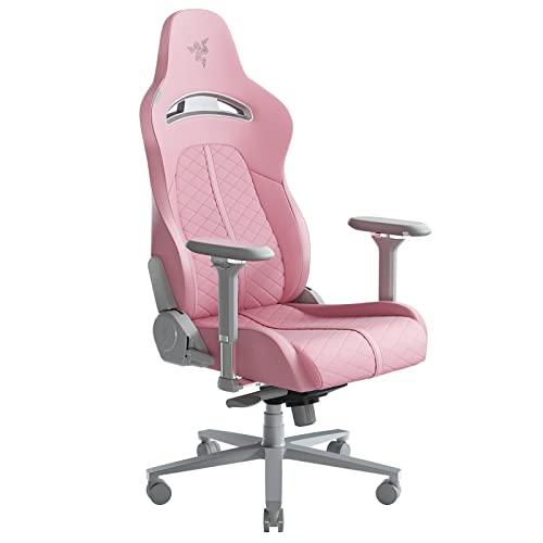 Razer Enki Gaming Chair: All-Day Gaming Comfort - Built-in Lumbar Arch - Optimized Cushion Density - Dual-Textured, Eco-Friendly Synthetic Leather - Reactive Seat Tilt & 152-Degree Recline - Pink