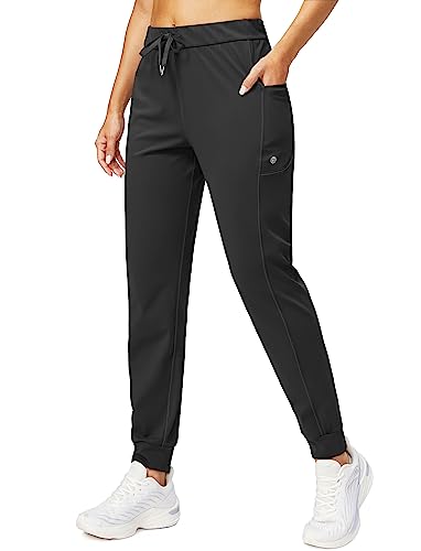 G Gradual Women's Joggers Pants with Zipper Pockets Stretch Tapered Athletic Joggers for Women Lounge, Jogging, Workout (Black, X-Large)