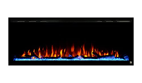 Touchstone Sideline Elite Smart 50” WiFi-Enabled Electric Fireplace - in-Wall Recessed - 60 Color Combinations - 1500/750 Watt Heater (68-88°F Thermostat) - Black - Log, Crystals & Driftwood - 80036