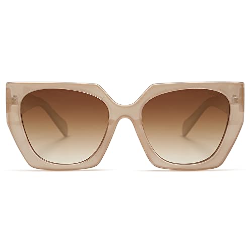SOJOS Big Trendy Polarized Sunglasses Womens Oversized Cateye Sunnies Lentes De Sol Para Mujer SJ2205, Light Brown/Brown