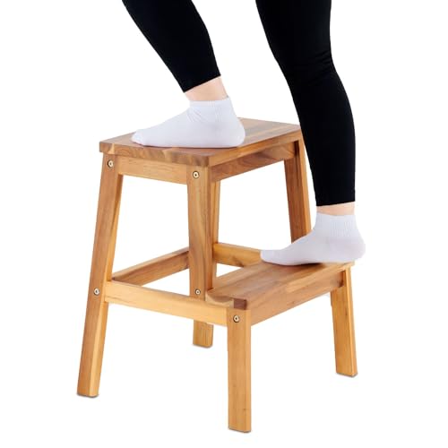 BEEFURNI 2 Step Stool Wood, Wooden Step Stools for Adults & Kids 350 lbs, Toddler Step Stool Kitchen Helper, Bathroom Stool, Bed Step Stools, Easy to Assemble, 1 Year Manufacturer Warranty