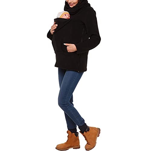 amropi Women's Kangaroo Sweatshirt for Mom and Baby Carrier Maternity Coat Fleece Jacket Black,L
