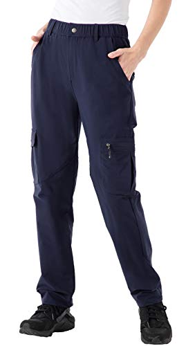 Rdruko Women's Hiking Pants Water Resistant Lightweight UV Protection Work Cargo Pants 5 Zipper Pockets Navy Medium