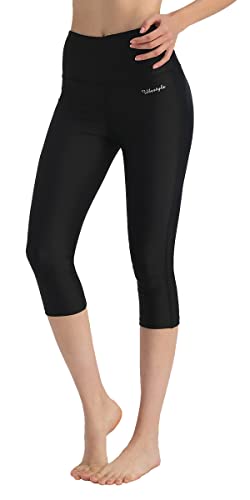 Ubestyle UPF 50+ High Rise Swim Pants for Women Swim Capris Legging Swimsuit Bottom Swim Shorts Sun Protective Black