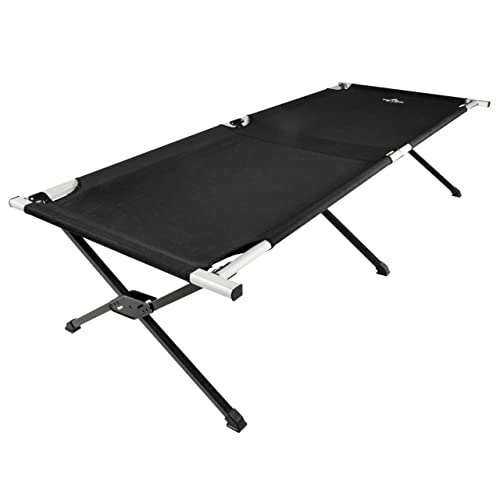 TETON Sports Camping Cot with Patented Pivot Arm - Folding Camping Cot for Car & Tent Camping - Durable Canvas Sleeping Cot - Portable Camping Accessory - 85.5' x 35.5' - Universal Black