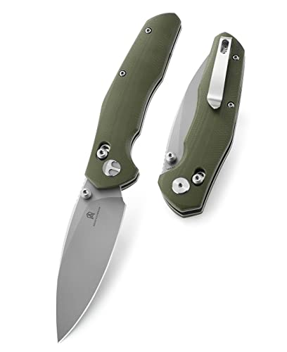 BESTECHMAN Ronan EDC Folding Knife OD Green G10 Handle Pocket Knife, 14C28N Steel Thumb-Stud Outdoor Tools, BMK02E (OD Green Handle)