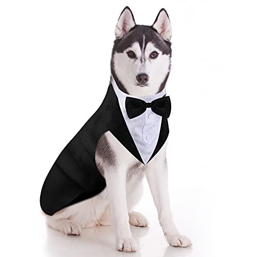 Dog Tuxedo and Bandana Set Dogs Formal Tuxedo PET Wedding Party Suit Wedding Bow Tie Shirt for Wedding Christmas Birthday Costumes (Cute Style,L)