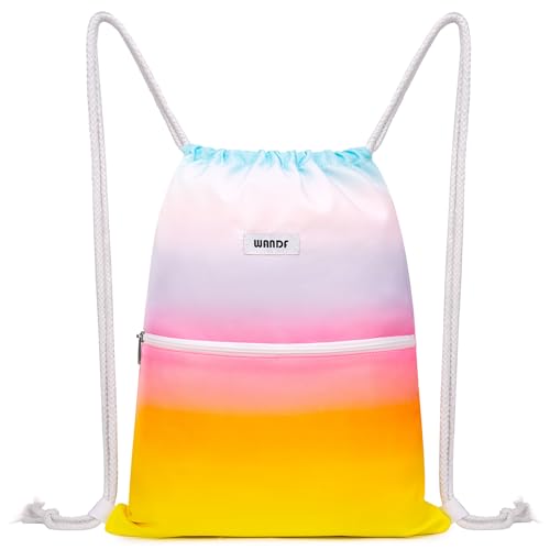 WANDF Drawstring Backpack String Bag Sackpack Cinch Water Resistant Nylon for Gym Shopping Sport Yoga (Rain bow)