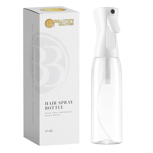 BeautifyBeauties Spray Bottle For Hair – Continuous Mister Spray Bottle for Hairstyling, Cleaning, Plants, Pets, Barbers, Salons, Essential Oil Scents (Clear, 18.6oz/550ml)