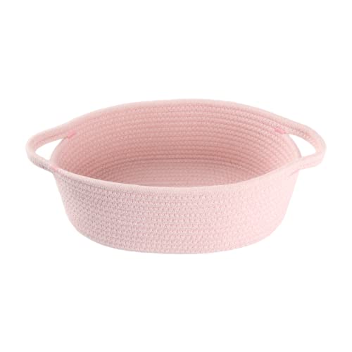 XUANGUO Small Woven Basket Cute Oval Cotton Rope Gifts Basket with Handle Empty Baby Wicker Storage Basket nursery Box Bin kids organizer Cat Dog toy basket Easter Basket light pink