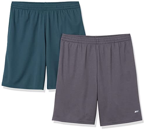 Amazon Essentials Men's Performance Tech Loose-Fit Shorts (Available in Big & Tall), Pack of 2, Charcoal/Dark Green, XX-Large