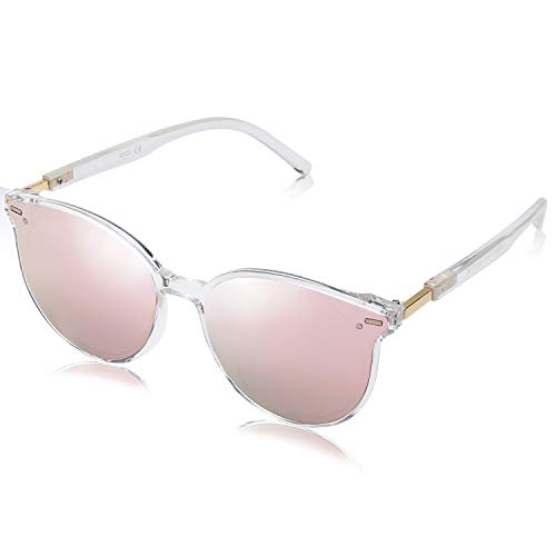 SOJOS Classic Round Sunglasses for Women Men Retro Vintage Shades Large Plastic Frame Sunnies SJ2067 with Crystal Frame/Pink Mirrored Lens