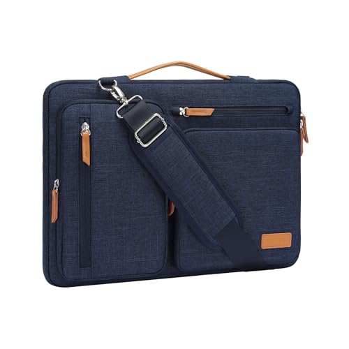 MOSISO 360 Protective Laptop Shoulder Bag,15-15.6 inch Computer Bag Compatible with MacBook Pro 16, HP, Dell, Lenovo, Asus Notebook,Side Open Messenger Bag with 4 Zipper Pockets&Handle, Navy Blue