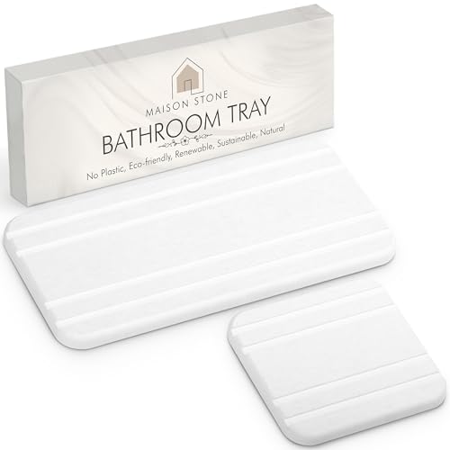 Maison Stone Bathroom Tray w/Bonus Vanity Tray. Absorbent Bathroom Trays for Counter. Multipurpose 8x4 Countertop Tray. Perfume Tray. Kitchen Soap Tray. Time Saving Bathroom Counter Tray.