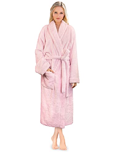 PAVILIA Premium Womens Plush Soft Robe Fluffy, Warm, Fleece Sherpa Shaggy Bathrobe (L/XL, Light Pink)