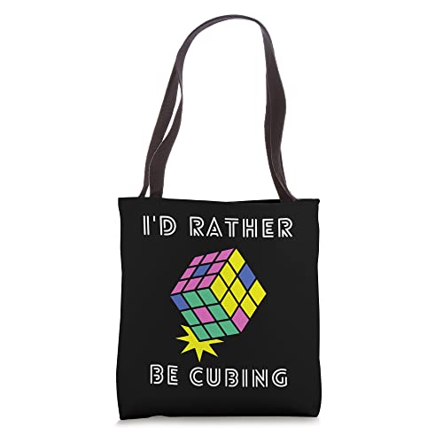 I'd Rather Be Cubing Rubiks Cube Colorful Rubix 80s Vintage Tote Bag