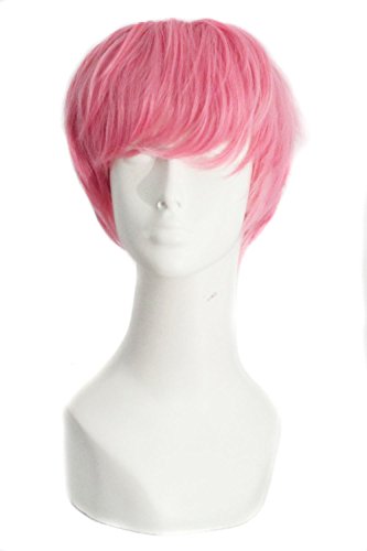 MapofBeauty 10 Inch/25 cm Fashion Men Short Curly Hair Cosplay Wig (Dark Pink)