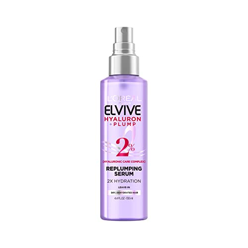 L'Oreal Paris Elvive Hyaluron Plump Moisture Plump Hair Serum for Dehydrated, Dry Hair with Hyaluronic Acid Care Complex, Paraben-Free, 4.4 Fl Oz