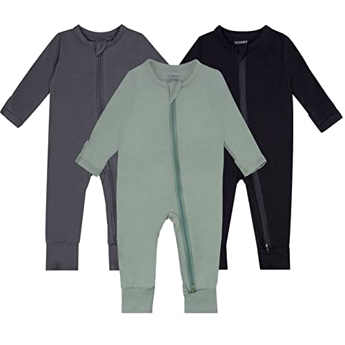 GUISBY Baby Rayon Clothes, Long Sleeve Rompers, Double Zipper Sleeper Pajama 6-12 Months