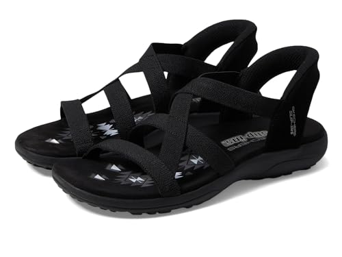 Skechers Women's Reggae Slim-Stretch Flex Hands Free Slip-Ins Sandal, Black/Black, 9