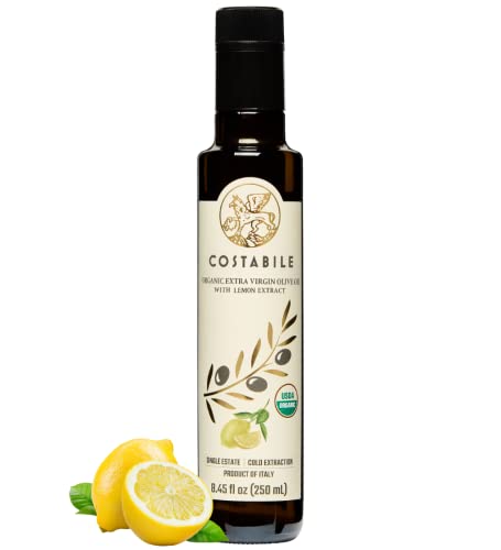 Lemon Olive Oil Extra Virgin from Italy. Organic lemon infused olive oil. Ideal for lemon olive oil dressing and lemon oil for cooking. Single-source - COSTABILE 8.45 Fl. Oz.